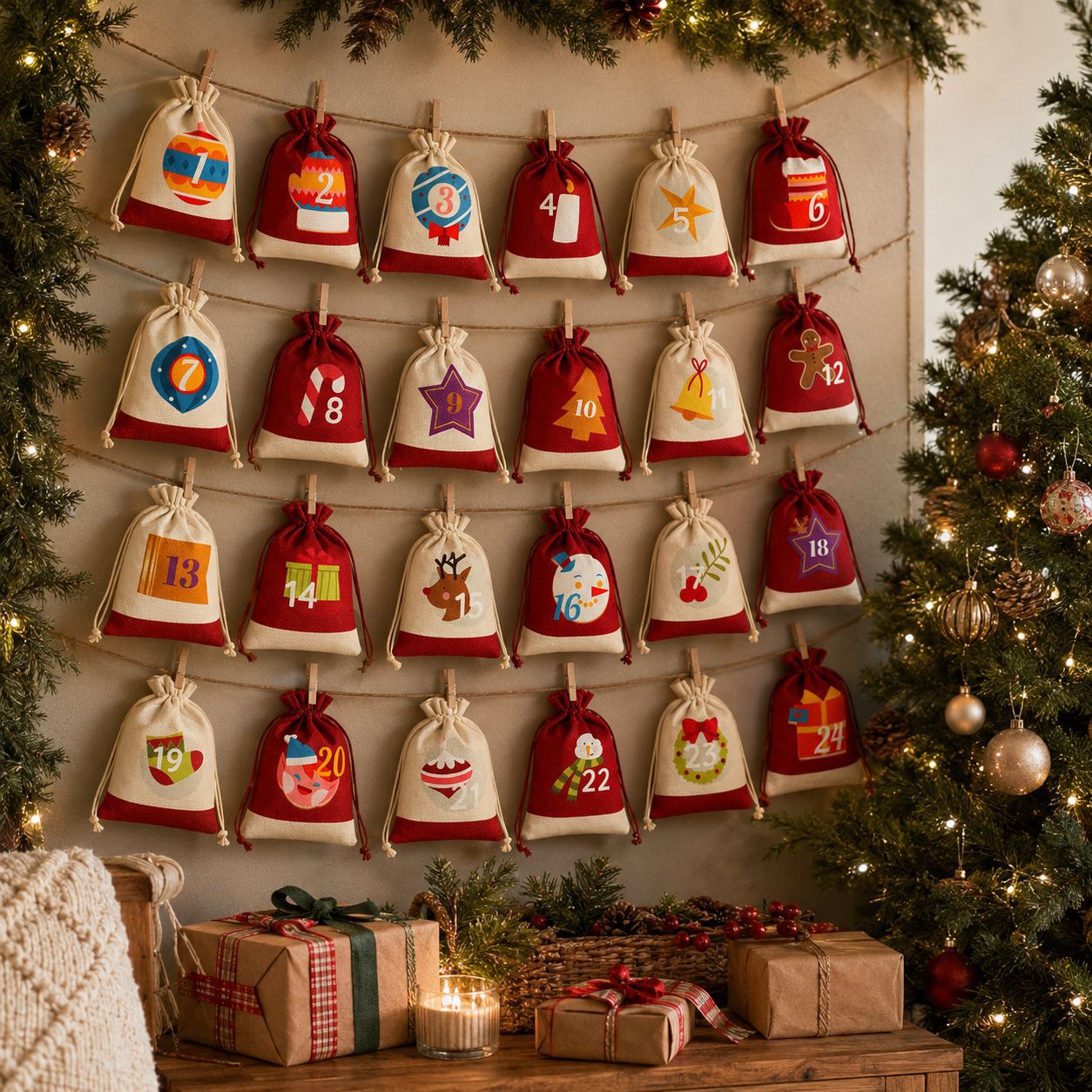 24 Pack Reusable Christmas Advent Candy Toy Drawstring Gift Storage Bags